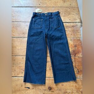 NWT Doen Newport High Rise Wide Leg Jeans Rinse Wash SZ 29/Petite Length/Raw Hem